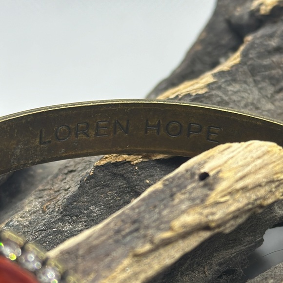 Loren Hope Sarra Red Crystal Cuff Antiqued Brass Bracelet - Picture 5 of 8